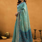 Rajwada Aqua Blue Cotton Blend Solid Saree For Women