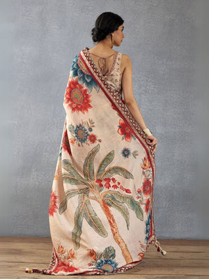 Rajwada Multi Georgette Floral Printed Saree With Unstitched Blouse For Women