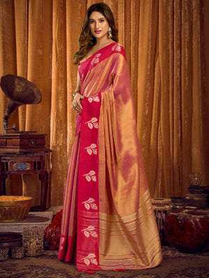 Rajwada Mauve And Pink Silk Blend Solid Saree For Women