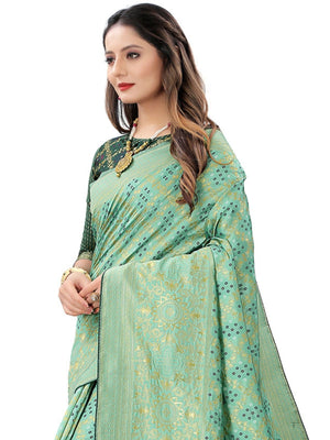 Rajwada Pista Green Silk Blend Embellished Saree For Women