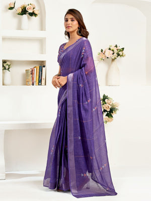 Rajwada Violet Cotton Linen Zari Work Saree For Women