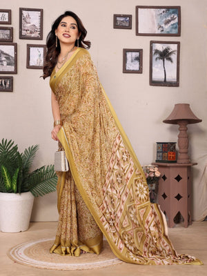 Rajwada Yellow Georgette Printed Saree For Women