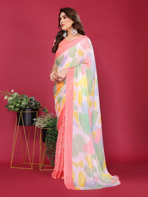 Rajwada Peach Silk Blend Printed Saree For Women