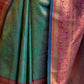 Rajwada Green Silk Blend Woven Saree With Unstitched Blouse For Women