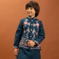 Rajwada Teal Blue Viscose Silk Embroidered Stitched Kurta Set For Kids