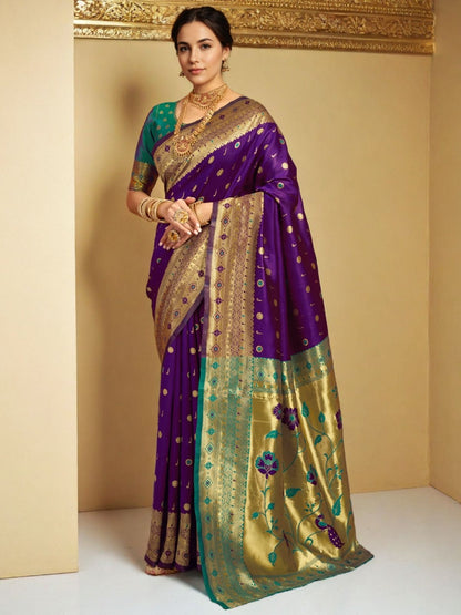 Rajwada Deep Purple Silk Blend Woven Pithani Saree For Women