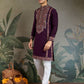Rajwada Purple Viscose Silk Embroidered Stitched Kurta For Men