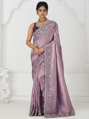 Rajwada Lavender Viscose Silk Embellished Saree For Women