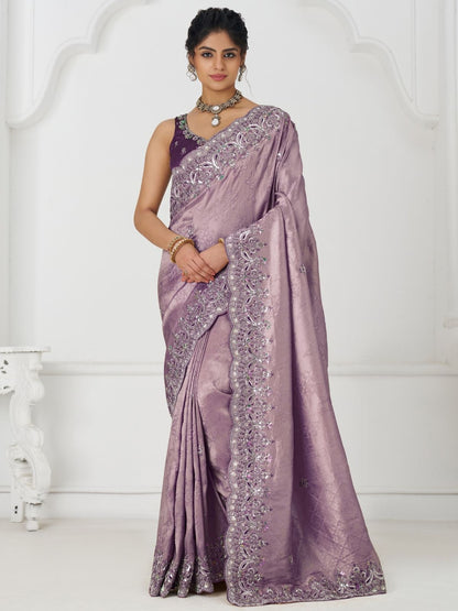 Rajwada Lavender Viscose Silk Embellished Saree For Women
