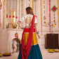 Rajwada Multicolor Cotton Blend Solid With Golden Border Semi-Stitched Lehenga For Women