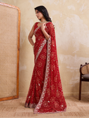 Rajwada Red Georgette Printed Saree For Women