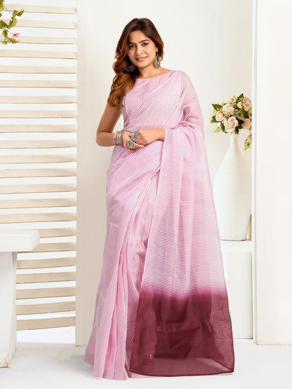 Rajwada Light Pink Cotton Linen Zari Work Saree For Women