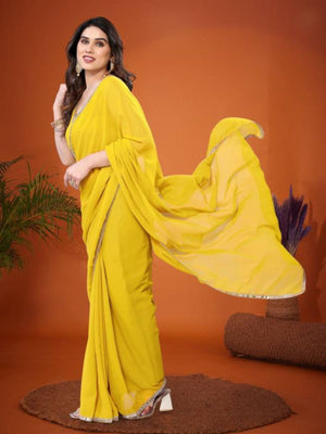 Rajwada Light Yellow Georgette Printed Saree For Women