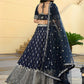 Rajwada Navy Blue Dola Silk Embellished Semi-Stitched Lehenga For Women