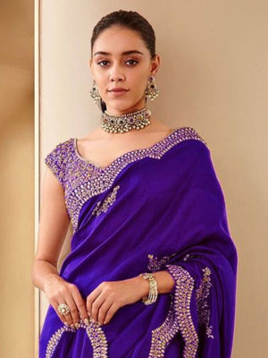 Rajwada Blue Silk Blend Embellished Saree For Women