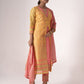Rajwada Peach And Yellow Art Silk Printed And Embroidered Semi-Stitched Kurta Set For Women