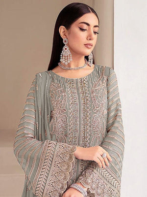 Rajwada Pista Georgette Embellished Semi Stitched Kurta Set For Women