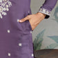 Rajwada Purple Viscose Silk Embroidered Stitched Kurta For Men