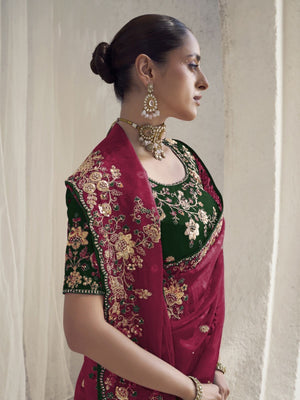 Rajwada Pink Organza Embroidered Elegant Saree For Women