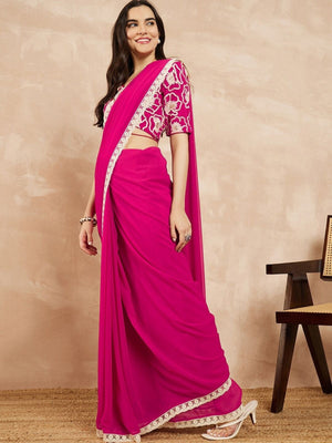 Rajwada Pink Georgette Embellished Saree For Women