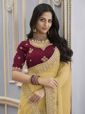 Rajwada Yellow Georgette Crush Embellished Elegant Saree For Women