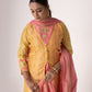 Rajwada Peach And Yellow Art Silk Printed And Embroidered Semi-Stitched Kurta Set For Women