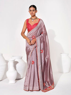Rajwada Mauve Georgette Embellished Solid Saree For Women