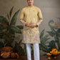 Rajwada Yellow Viscose Silk Embroidered Stitched Kurta For Men