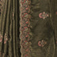 Rajwada Olive Green Satin Embroidered Saree For Women
