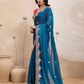 Rajwada Teal Blue Chiffon Embroidered Saree For Women
