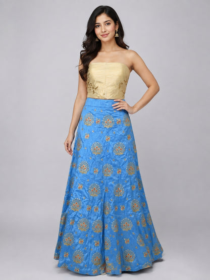 Blue Silk Blend Embellished Lehenga