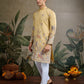 Rajwada Yellow Viscose Silk Embroidered Stitched Kurta For Men