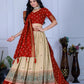 Rajwada Beige And Red Silk Blend Printed Semi-Stitched lehenga For Women