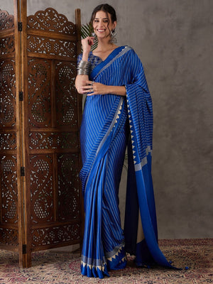 Rajwada Blue Silk Blend Printed Elegant Saree For Women
