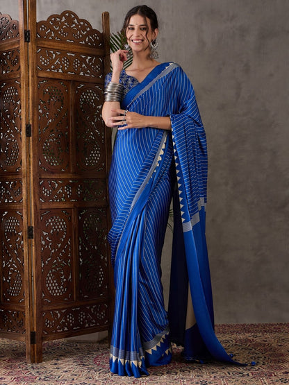 Rajwada Blue Silk Blend Printed Elegant Saree For Women