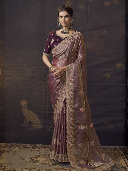 Rajwada Mauve Satin Embroidered Saree For Women