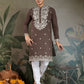 Rajwada Brown Viscose Silk Embroidered Stitched Kurta For Men