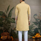 Rajwada Yellow Viscose Silk Embroidered Stitched Kurta For Men