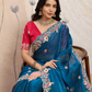 Rajwada Teal Blue Chiffon Embroidered Saree For Women