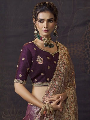 Rajwada Mauve Satin Embroidered Saree For Women