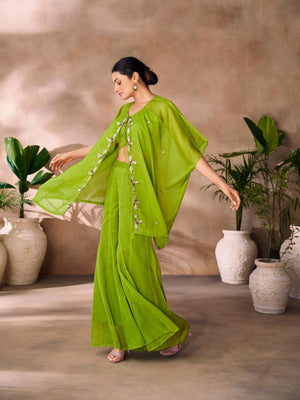 Rajwada Green Organza Embellished Stitched Co-Ord Set For Women
