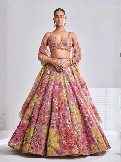 Rajwada Multicolor Georgette Embellished Semi Stitched Lehenga For Women