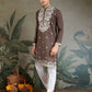 Rajwada Brown Viscose Silk Embroidered Stitched Kurta For Men