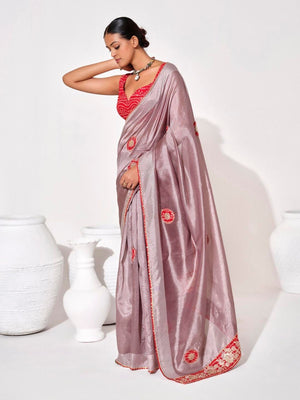 Rajwada Mauve Georgette Embellished Solid Saree For Women