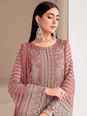Rajwada Mauve Georgette Embellished Semi Stitched Kurta Set For Women
