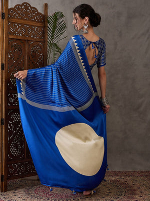 Rajwada Blue Silk Blend Printed Elegant Saree For Women