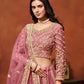 Rajwada Pink Net Embroidered Semi-Stitched lehenga For Women