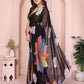 Rajwada Black Georgette Printed & Ruffle Saree For Women