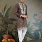 Rajwada Brown Viscose Silk Embroidered Stitched Kurta For Men