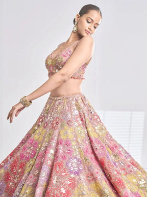 Rajwada Multicolor Georgette Embellished Semi Stitched Lehenga For Women
